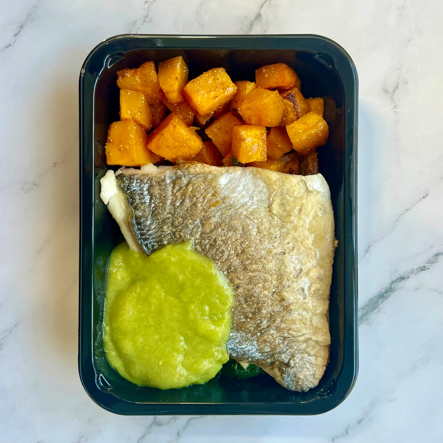 Sea bass · butternut · pea